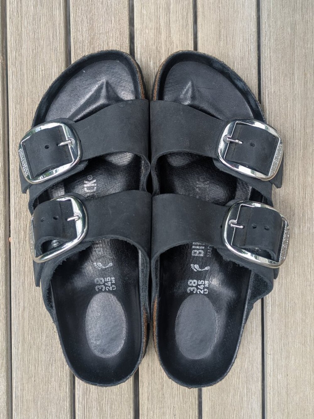 Black Arizona Big Buckle Birkenstock Sandals Size 38 (7.5) in EUC